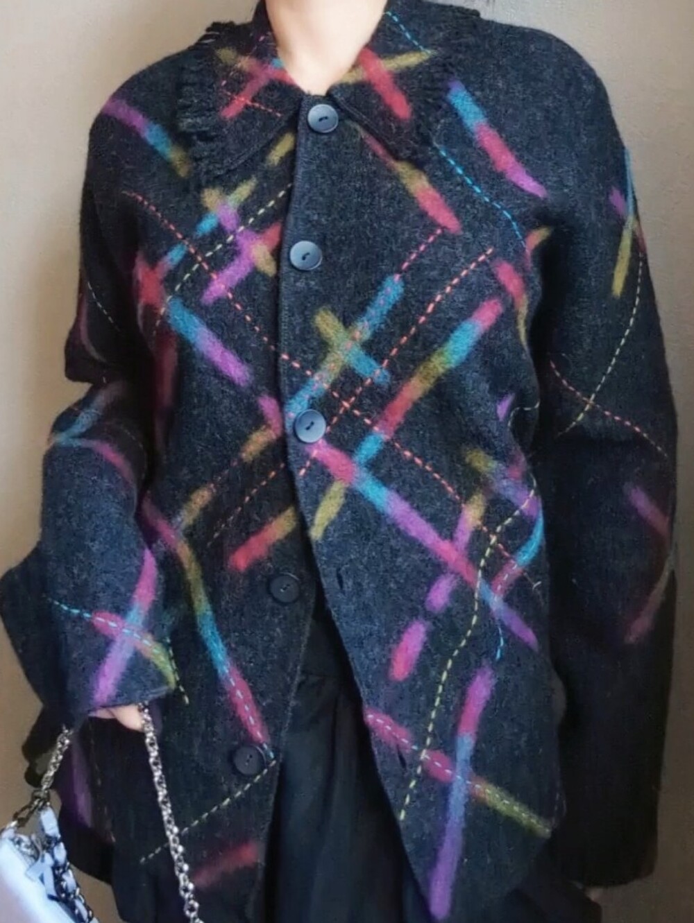 100% Wool Vintage Talbots Womens Dark Gray Plaid Button-Up Jacket